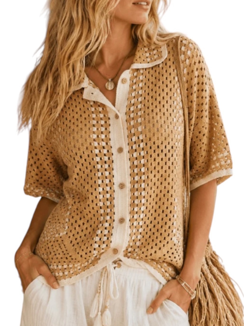 S142 Crochet Cotton Soft Relaxed Fit Button Cardigan All Season Boho